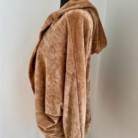 BB Dakota Brown Crushed Velvet Batwing Open‎ Front Hooded Casual Cardigan, M - Picture 3 of 10